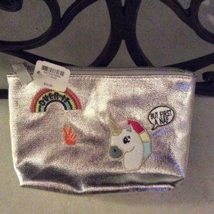 Bath & Body Works Metallic Silver Unicorn Cosmetic Bag NWT